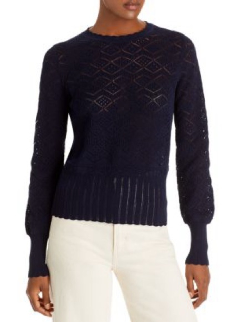 Rebecca Taylor Navy Pointelle Crewneck Sweater